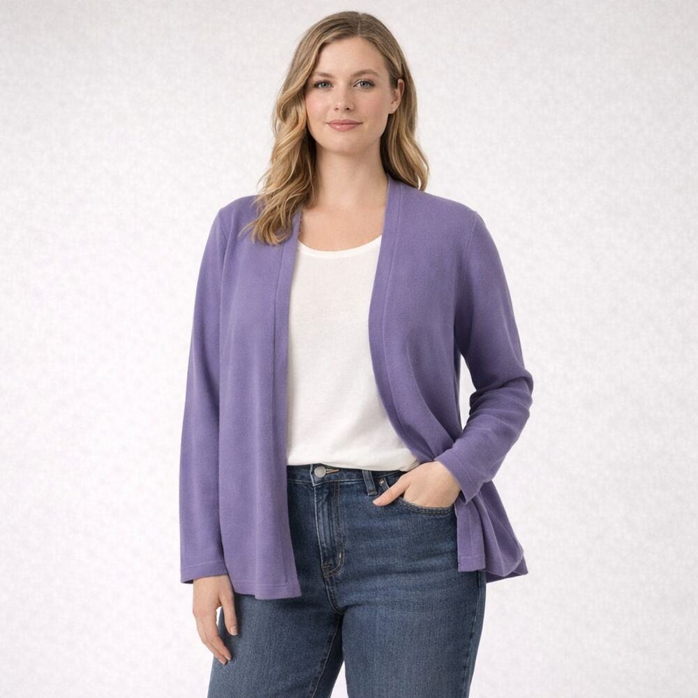 Kerri Kelsey Purple Open Front Cardigan Womens Large Lightweight Sweater